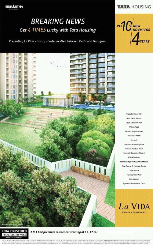 Book Homes at Tata La Vida by paying 10% and pay no EMI for next 4 years Update